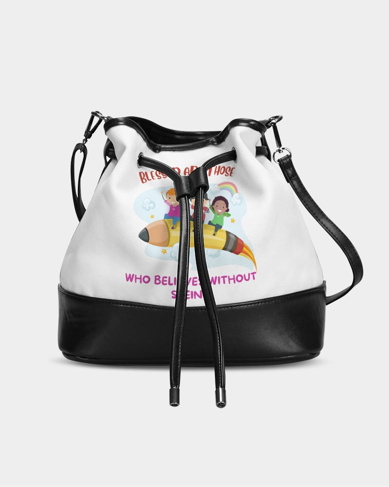 Blessed Are Those Who Believe Without Seeing Mini Drawstring Bucket Bag