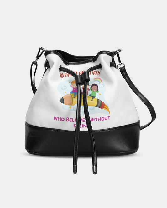 Blessed Are Those Who Believe Without Seeing Mini Drawstring Bucket Bag