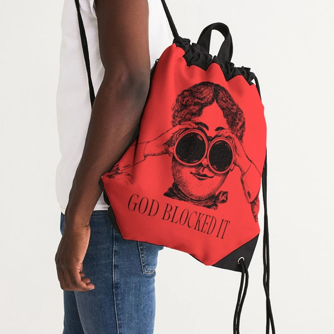 God Blocked It Drawstring Bag