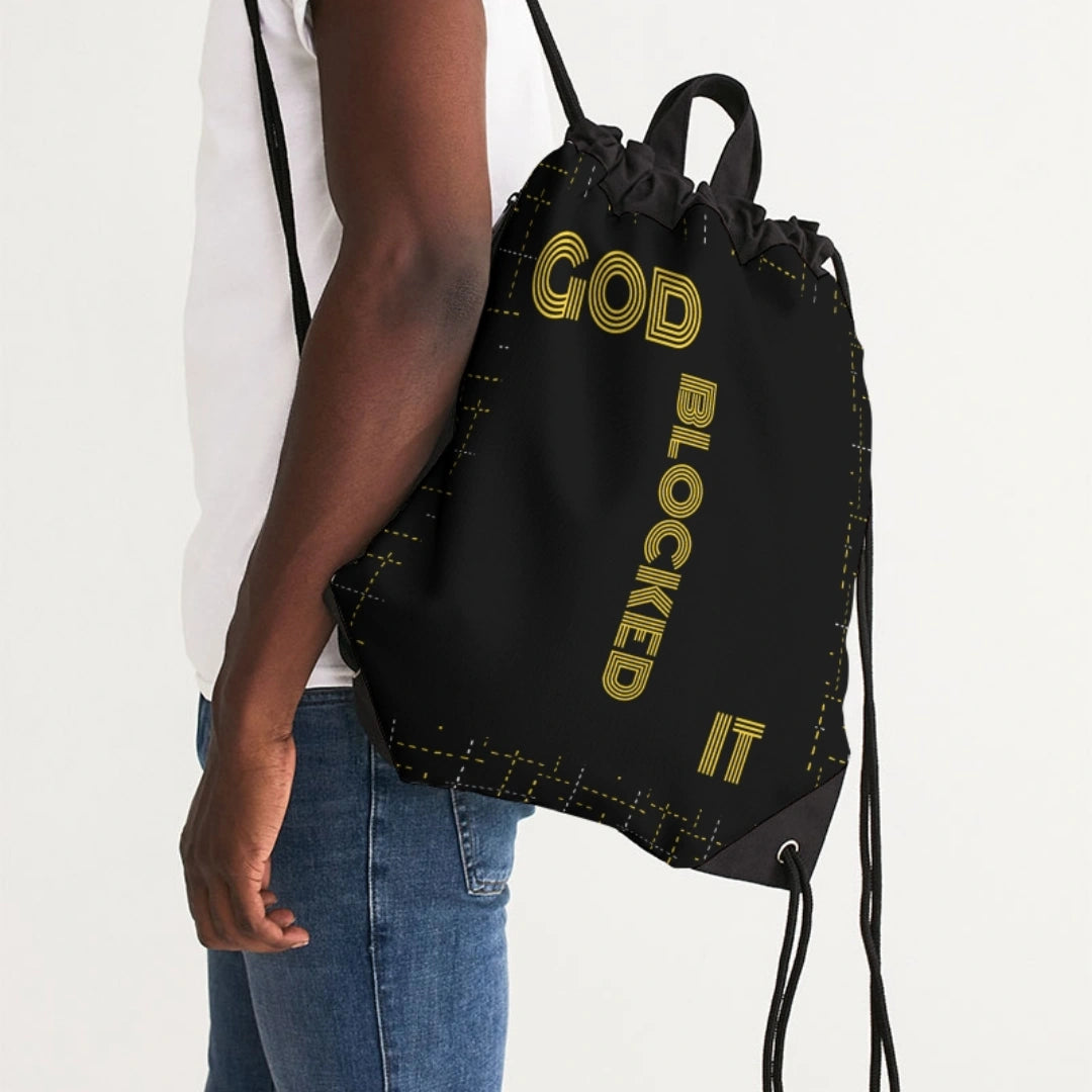 God Blocked It Drawstring Bag